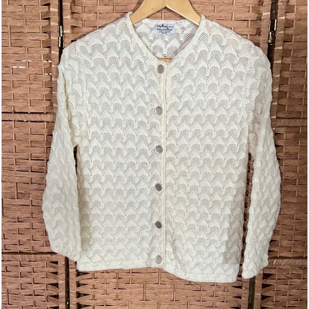 50s Vintage Dotty Mann Cardigan Sweater Knit Farmhouse Crochet Retro Cottagecore